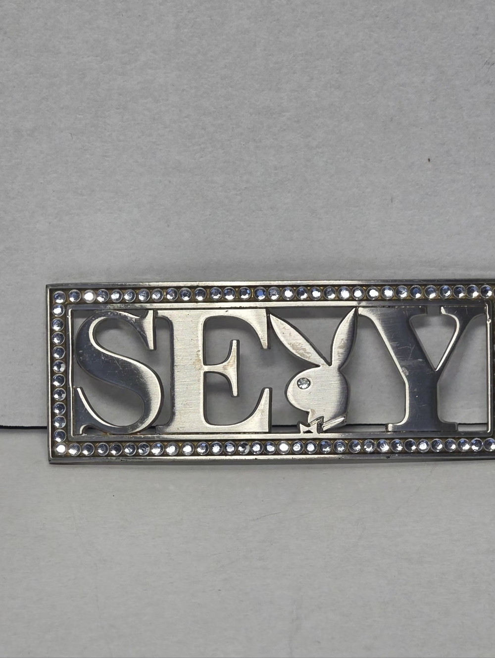 Vontage Y2K Playboy Bunny Sexy Belt Buckle Silver Colour Rhinestones - Picture 2 of 7